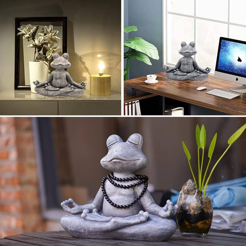 Zen Garden Meditating Yoga Frog Statue Indoor Outdoor Waterproof Poly Resin Décor - 12.5" Wx 4.9" D x 10" H