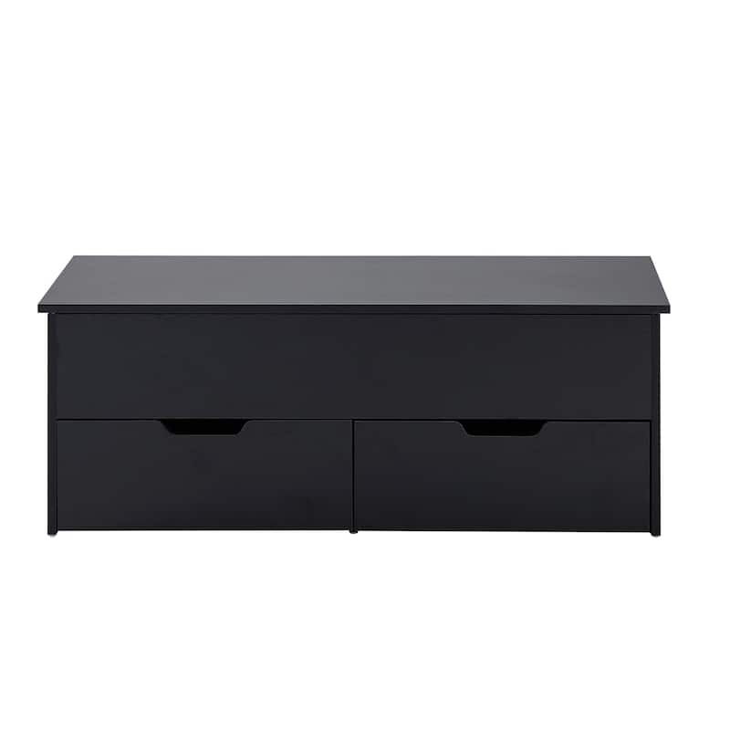 Modern Black Lift-Top Adjustable Height Coffee Table with Hidden Storage and 2 Drawers for Living Room