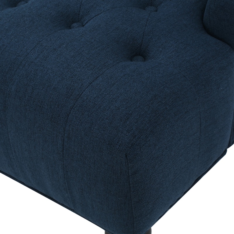 Navy Blue Linen Modern 27.5" Upholstered Button Tufted Club Chair with Wood Legs for Living Room