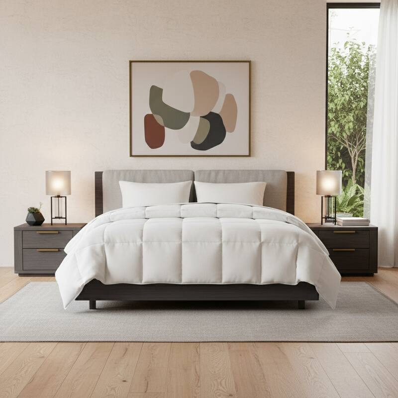 Set of Two White Ring Stitch Polyester Sham And Comforter - White - Double