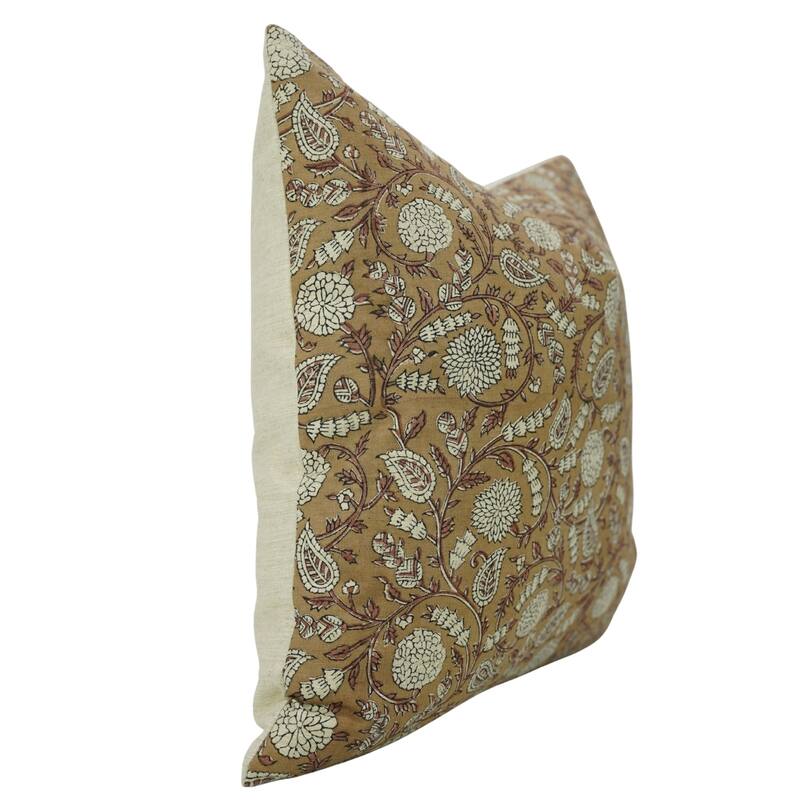 Fabdivine Brown Soft Linen Floral Block Print Pillow Cover for Fall Home Décor Sofa Couch or Farmhouse 14x36 Inch, Shilong