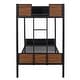 preview thumbnail 7 of 11, Brown Twin over Twin Size Metal Bunk Bed Modern Style Steel Frame with Safety Rail, Built-in Ladder