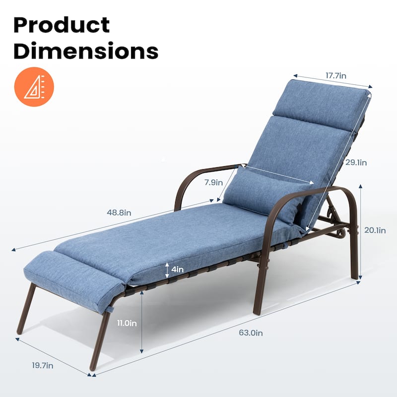 Pellebant 2PCS Adjustable Outdoor Chaise Lounge Chairs with Cushion and Pillow