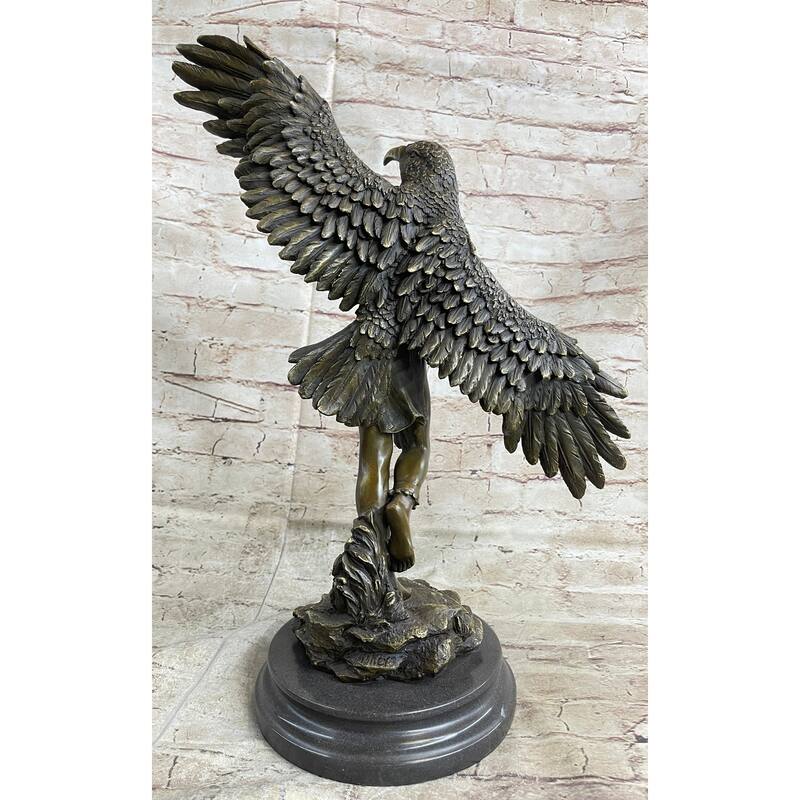 Winged Native American Indian Eagle Bird Art Legend Shaman Bronze Marble Base