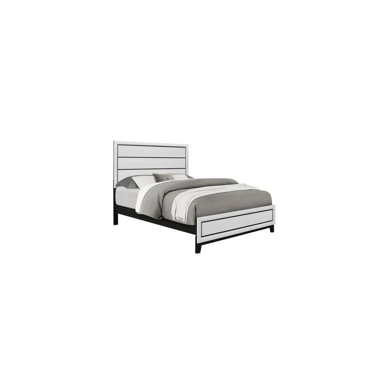 King Size Bed White Veneer Platform Bed with Black Hardware, 4 Slats, Modern Bedroom Furniture