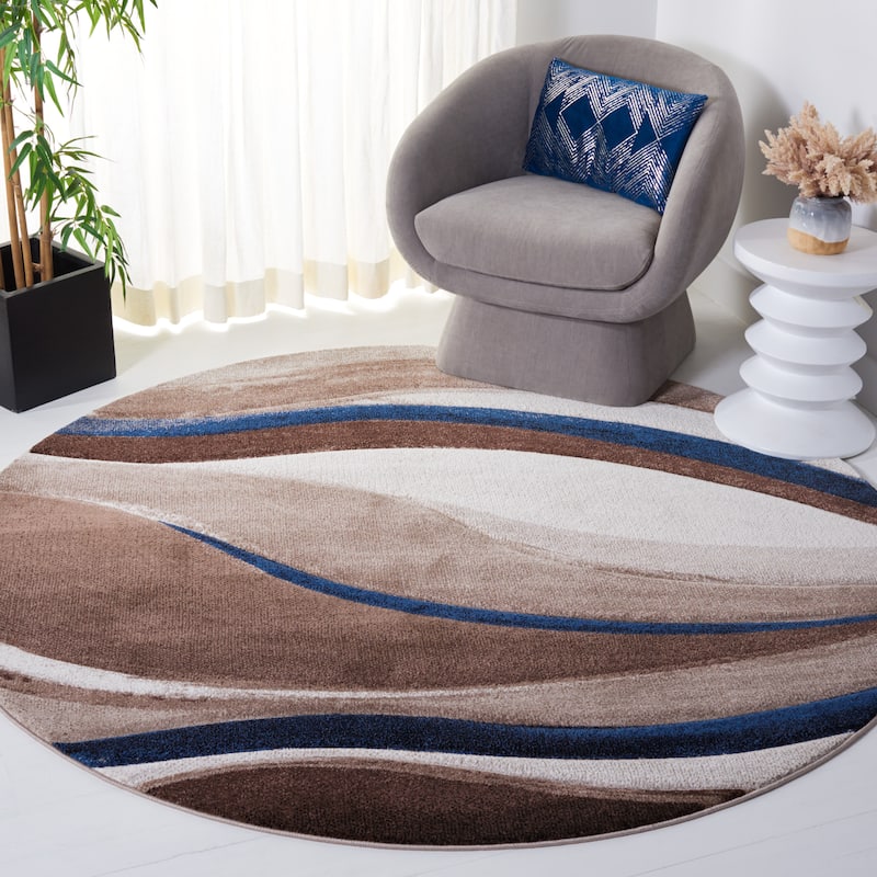 SAFAVIEH Hollywood Zohreh Mid-Century Modern Abstract Rug - 3' Round - Beige/Blue