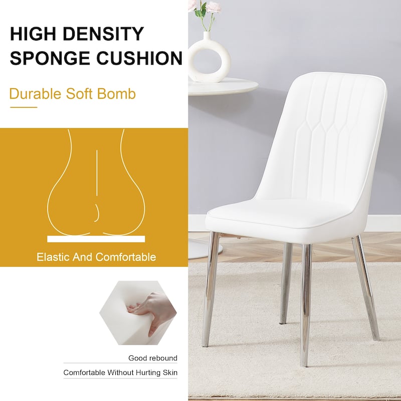 Modern Dining Chair with PU Leather Backrest, Thick Seat Cushion and Metal Legs, for Dining Room and Kitchen, 4-Piece Set