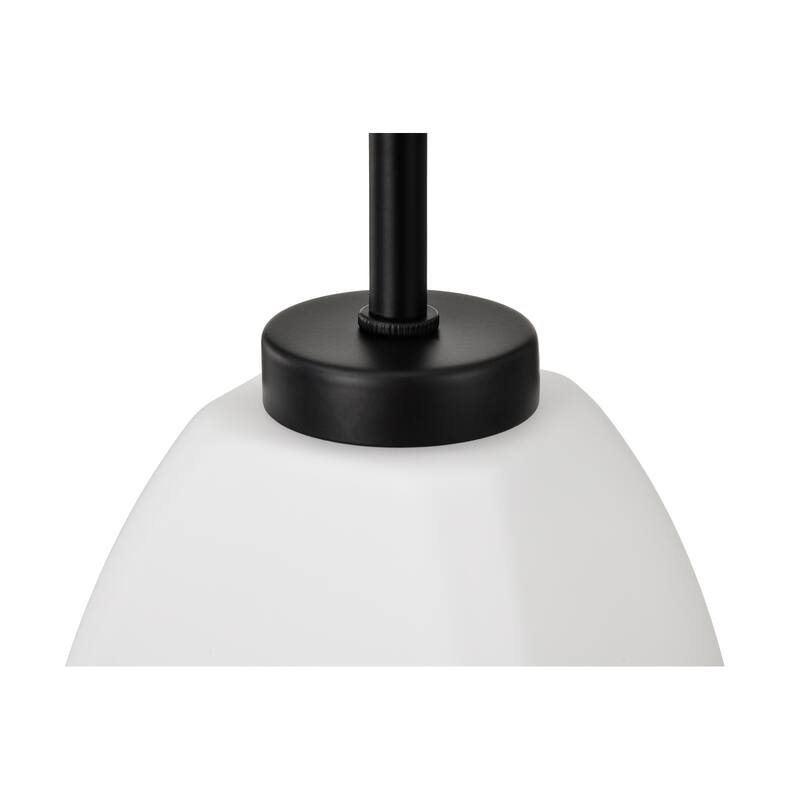 1-Light Matte Black Mini Pendant with Pyramid Shaped Etched White Glass Shade