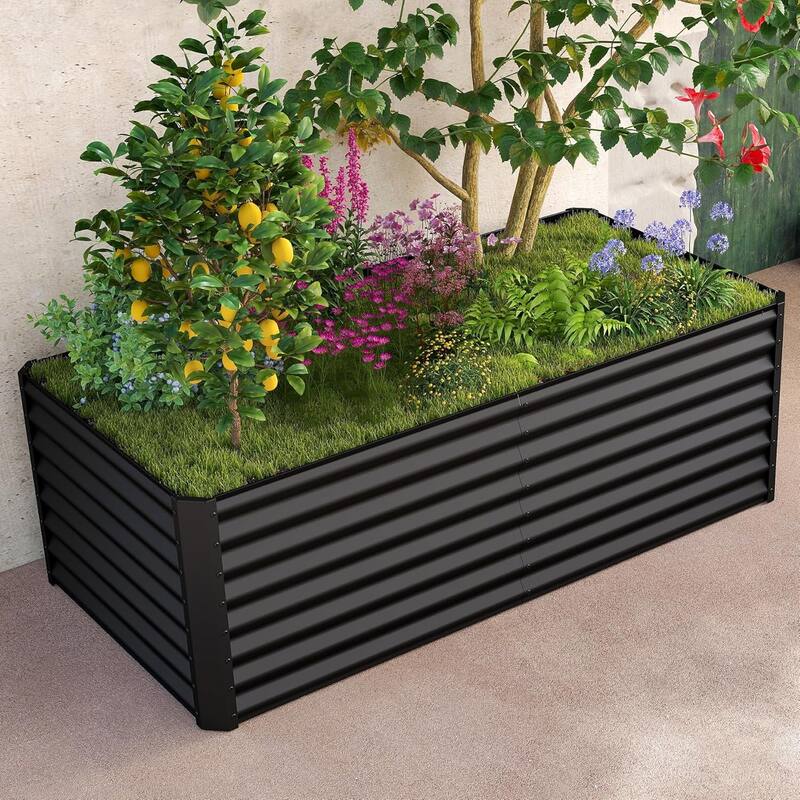 Heavy-Duty Outdoor Garden Planter Box for Vegetables with Safety Edge - Dark Gray-6x3x2 ft