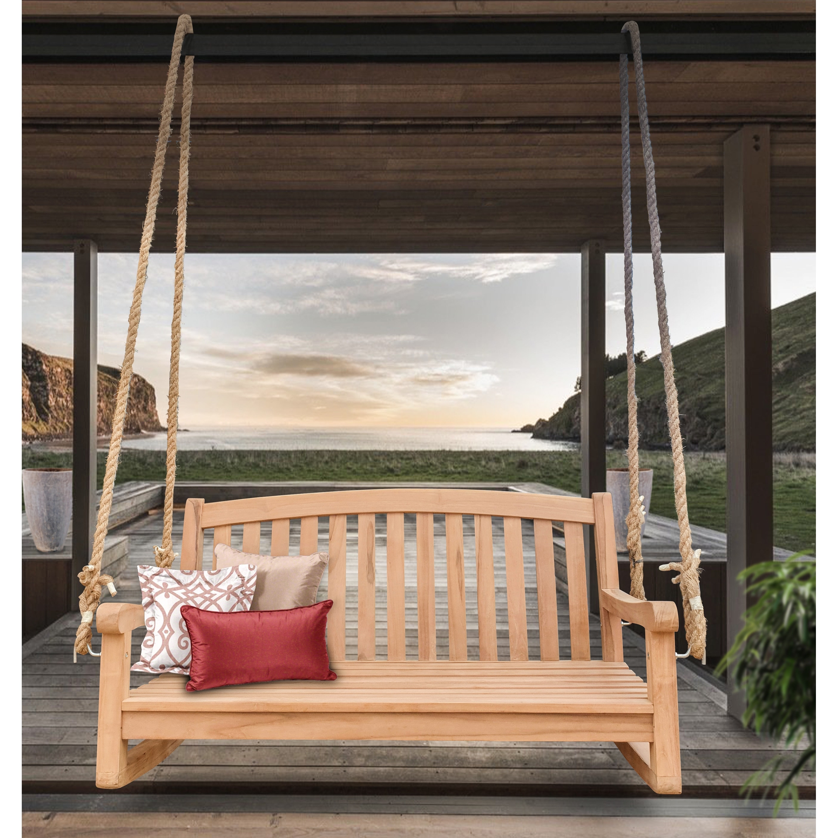 Seven Seas Teak San Jose Teak Wood Double Outdoor Porch Swing 4
