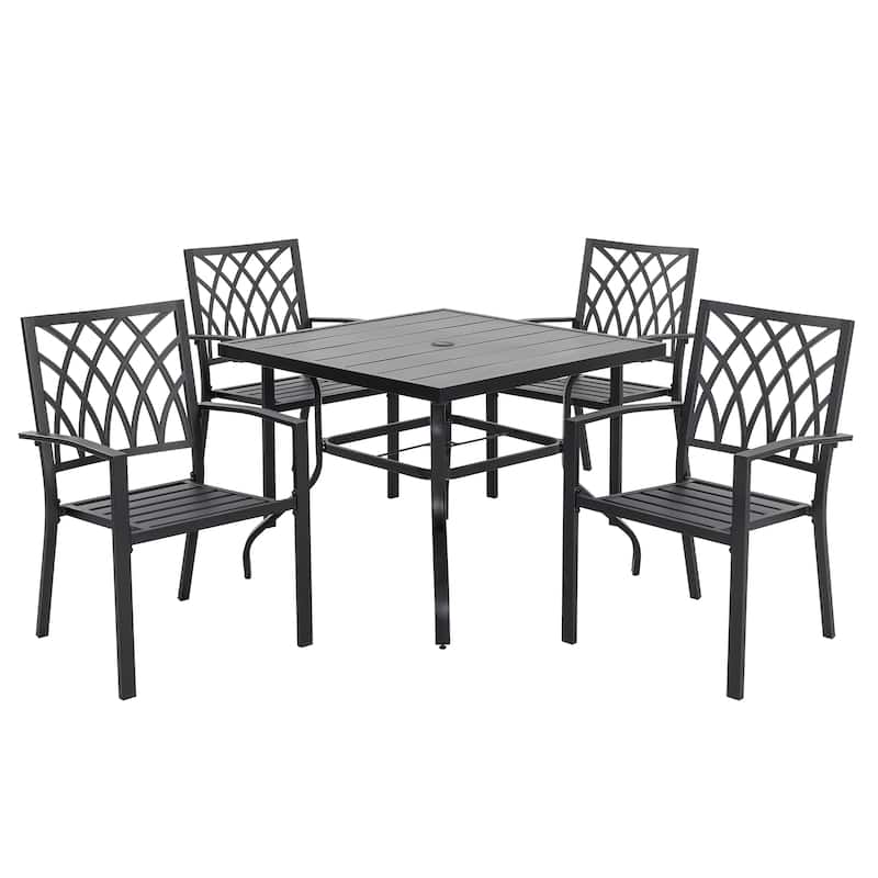 Outdoor 5-Piece Dining Set, Stackable Chairs and 37'' Table - 37 inches table