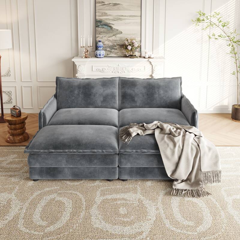 Loveseat Sectional Sofa Couch Deep Seat Cloud Sofa with 2 Ottomans