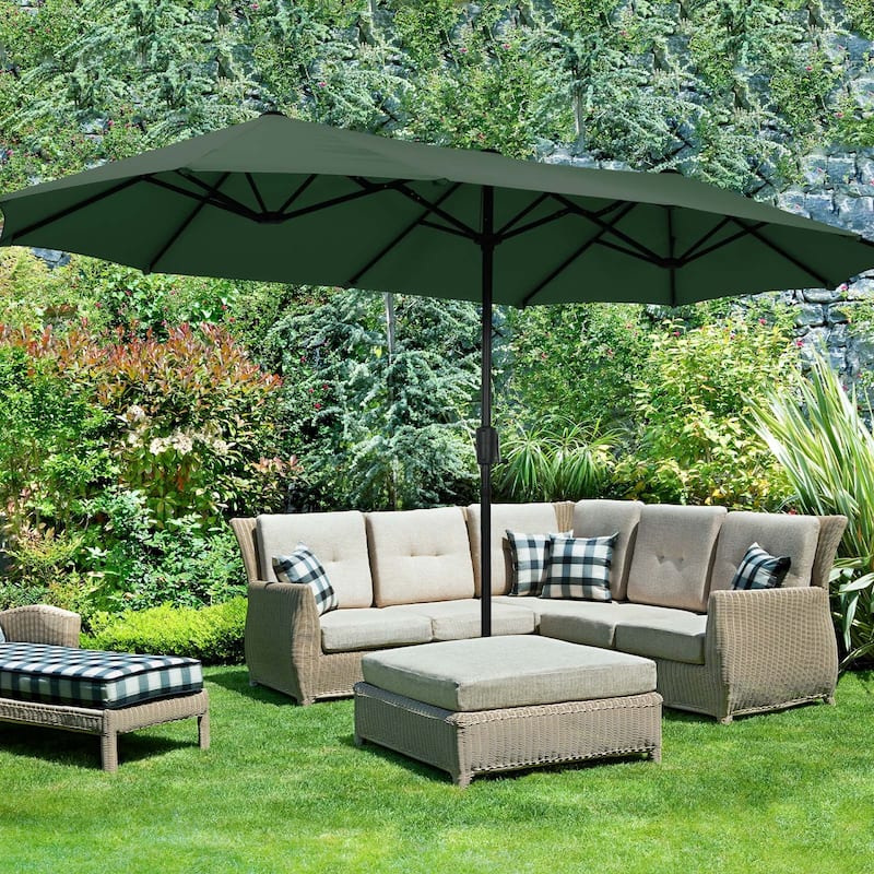 Ainfox 13Ft Large Outdoor Patio Umbrella with Crank With Base - Green-No Base