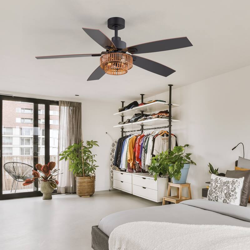 52-inch Farmhouse Ceiling Fan with Light and Remote(5 Reversible Blades）