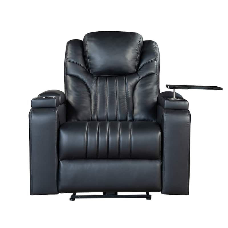 PU Leather Power Recliner Chair with Power Adjustable Headrest, USB Port, Storage Arms, Cup Holder Swivel Tray Table - Black