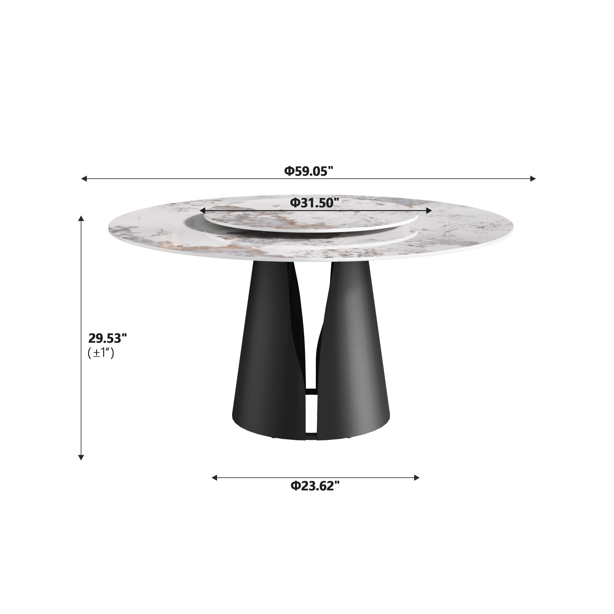 59.05"Modern Artificial Stone Round Black Carbon Steel Base Dining Table-Can Accommodate 6-8 People