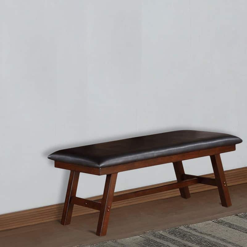 Rubber Wood Bench With Faux Leather Upholstery Brown - 48" x 17" x 19"