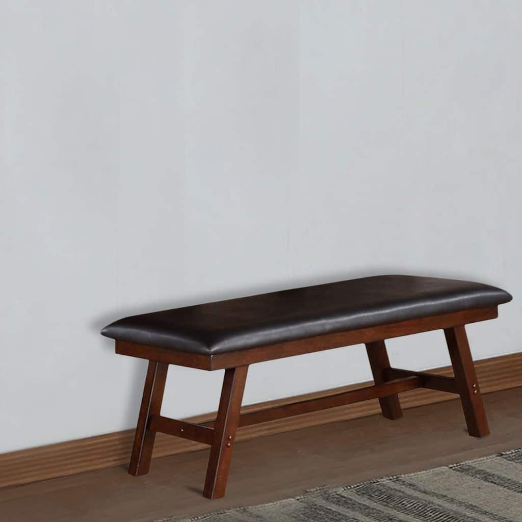 Rubber Wood Bench With Faux Leather Upholstery Brown - 48" x 17" x 19"