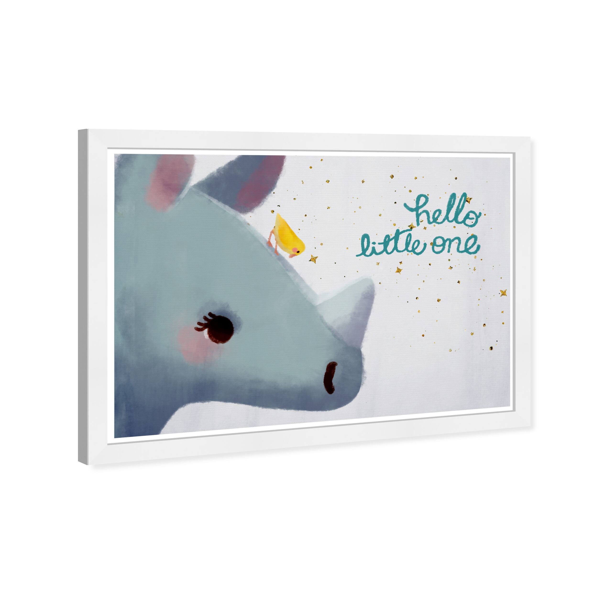 Olivia's Easel 'Rhino Bird' Kids Wall Art Framed Print Gray, White