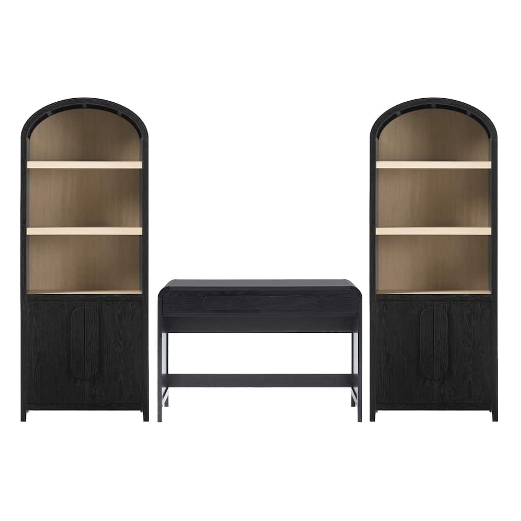 Walker Edison 3-Piece Set Writing Desk with 2 Cabinet Bookcases