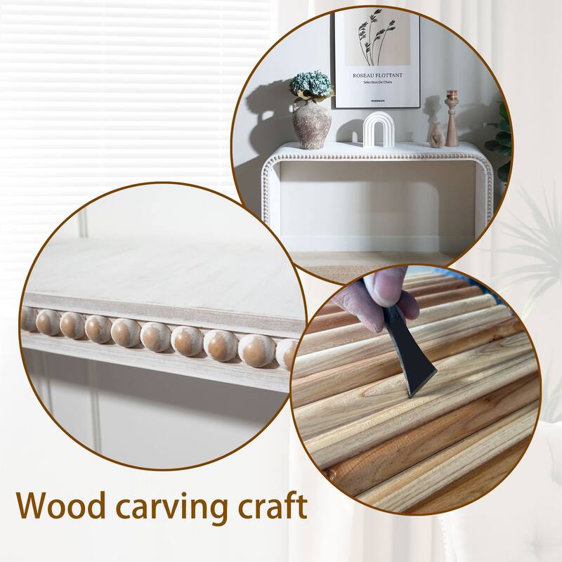 Roomfitters Natural Wood Console Table with Curved Waterfall Design and Beaded Edge Detailing, Antique Natural