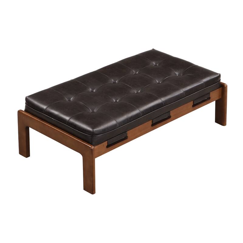 Christopher Knight Home - 48.4" Rectangle Tufted Upholstered Cocktail, Leather Ottoman Coffee Table with Rubber Wood Frame
