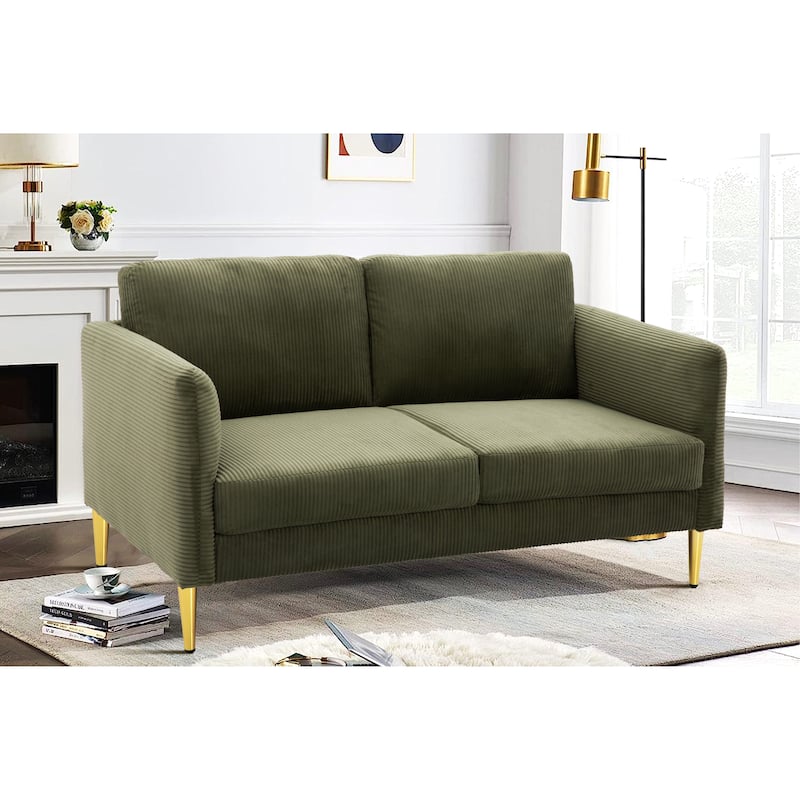 60.63" W Mid-Century Corduroy Fabric Loveseat with Tuxedo Arm