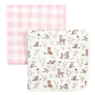 Hudson Baby Infant Girl Quilted Multi-Purpose Swaddle, Receiving, Stroller Blanket, Enchanted Forest 2-Pack, One Size