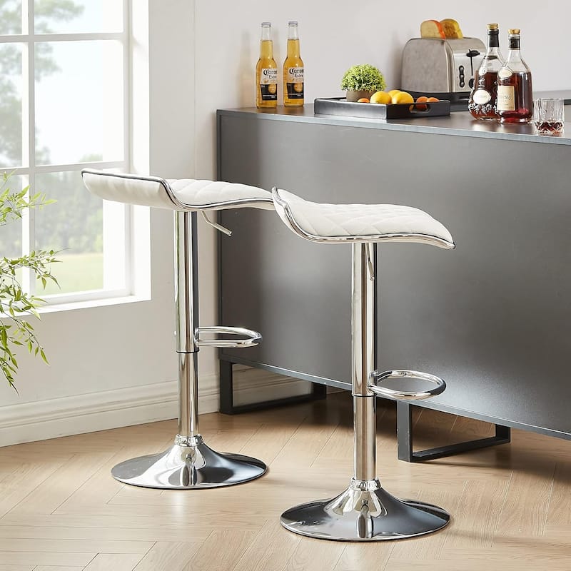 VECELO Barstools Adjustable Height Faux Leather Backless Modern Swivel Bar Stools (Set of 2)-Five colors