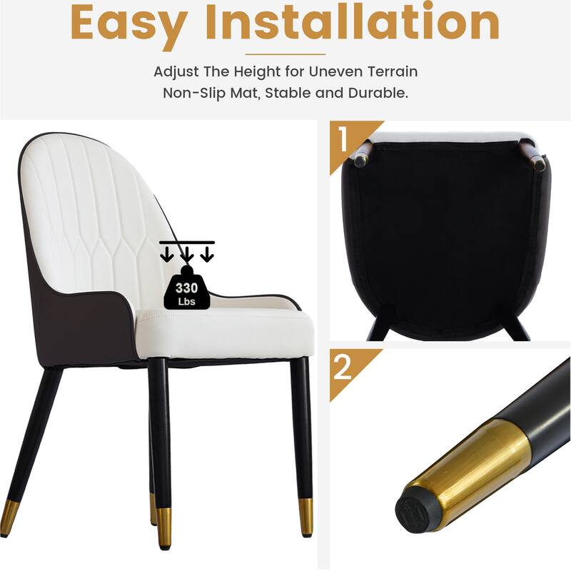 Modern 2 Piece PU Kitchen Dining Chair with Cushion, Solid Wood Metal Feet, Backrest for Dining Room Kitchen Living Room Bedroom