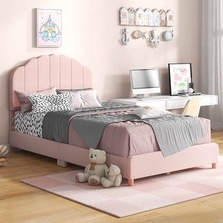 Costway Kids Twin Platform Bed Frame Upholstered Twin Size Bed with