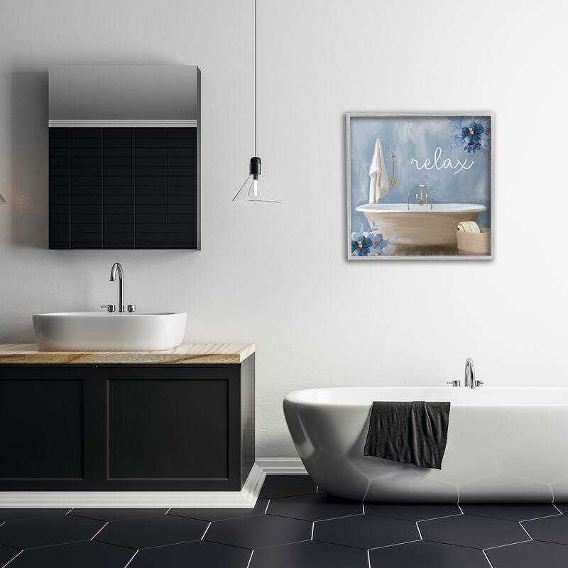 Stupell Blue Floral Relax Bathroom Scene Framed Giclee Texturized Wall Art, Design By Kim Allen