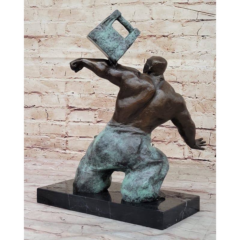 Abstract Tai Chi Shaolin Monk Balancing Weights - Original Bronze Sculpture By Milo
