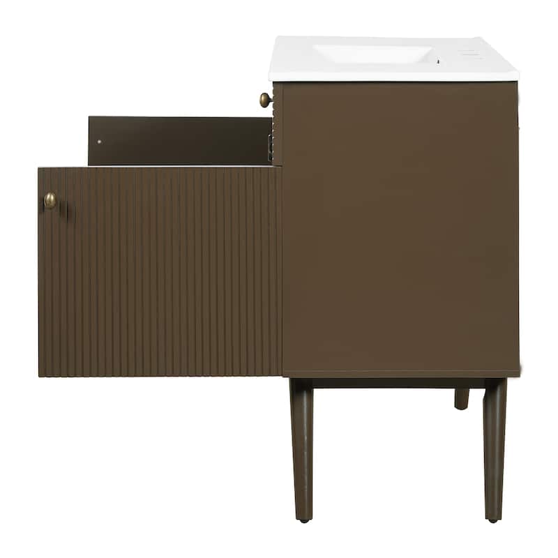 Christopher Knight Home - Modern Space Saving Striped Bathroom Vanity with Premium Ceramic Sink & Soft-Close Dual-Door Storage