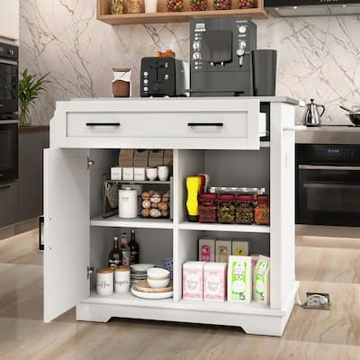 Moasis 42" Kitchen Island on Wheels with Stainless Steel Top & Drop Leaf