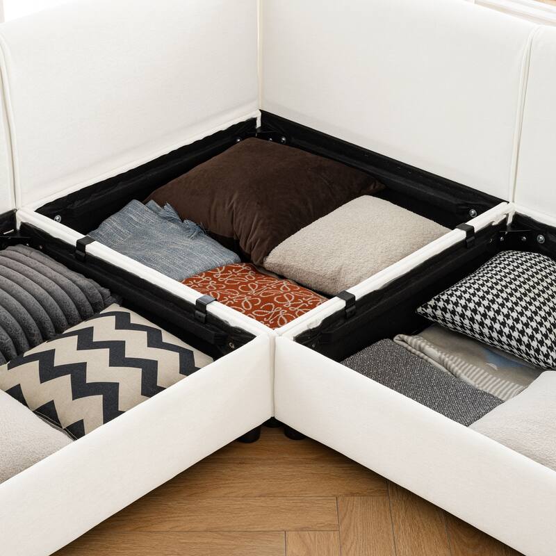 109" Chenille Upholstered 3-Seater Modular Sectional Sofa with Storage Seat, DIY Combination