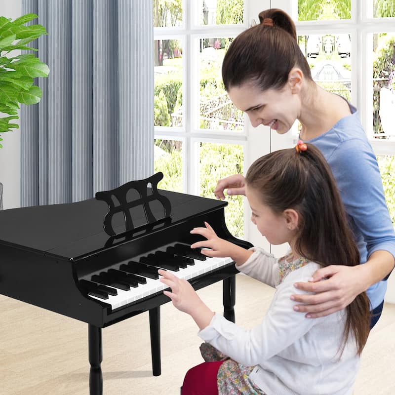 Toddler Toy 30-Key Classic Baby Grand Piano Wood w/ Bench Music Rack