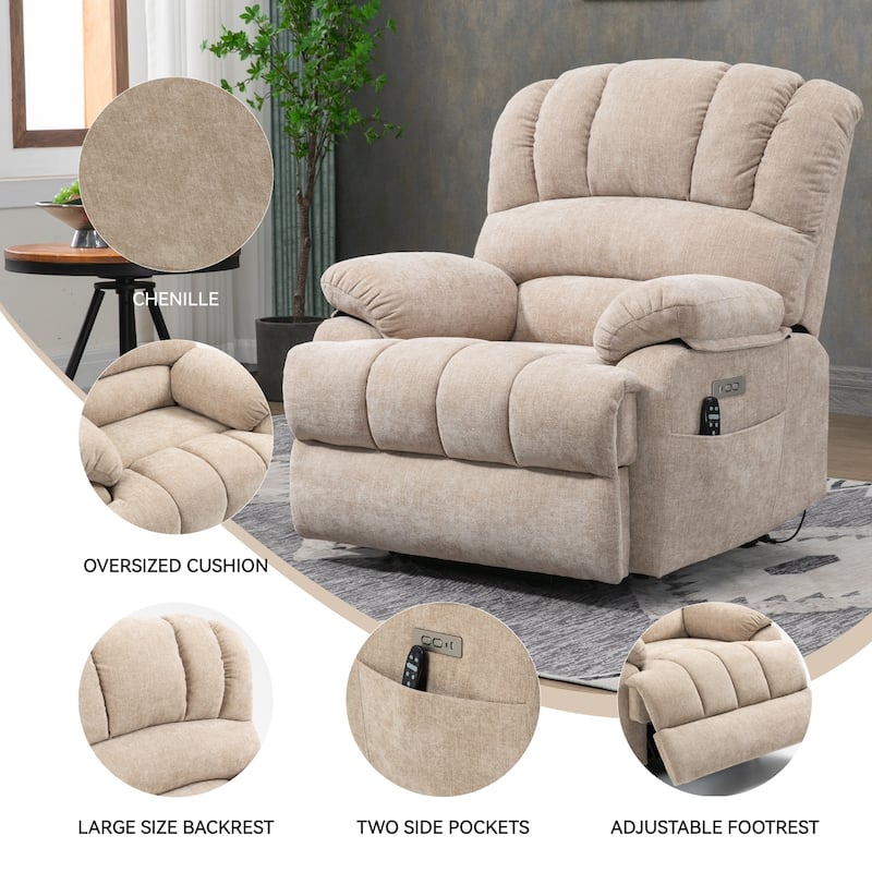 Chenille Power Lift Recliner Chair with Vibration Massage and Heating