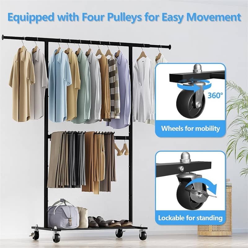 Clothes Rack Elevated Rod Garment Rack Hang Tops - 65"D x 17"W x 71"H