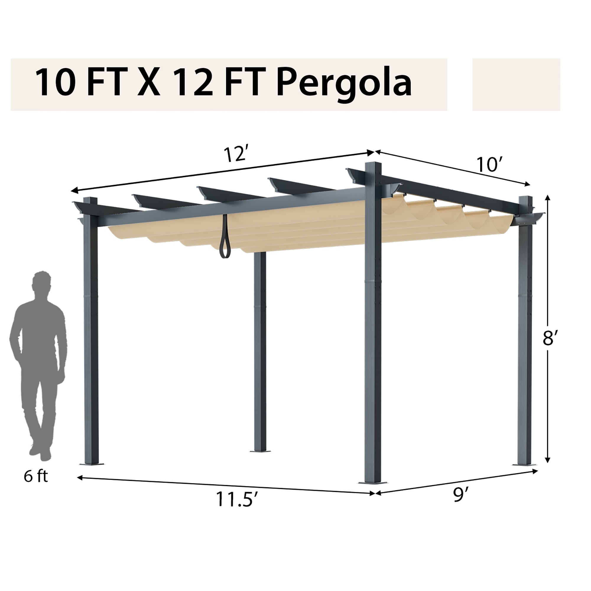 Costway 10x12ft Outdoor Aluminum Retractable Pergola Canopy Shelter