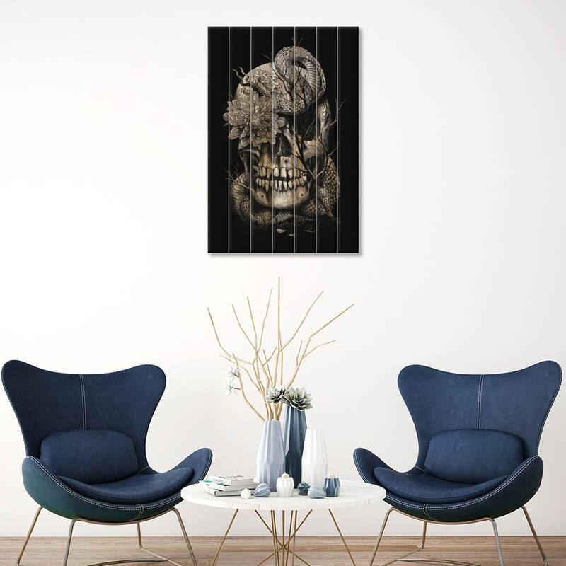 Snake And Skull In B&W Print On Wood by Nicebleed - Multi-Color