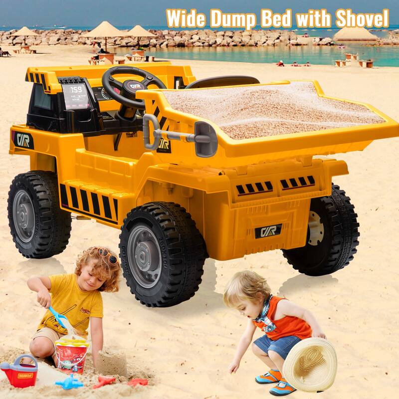 12V Electric Kids Ride-on Dump Truck Toy Car with Dumping Bed, Shovel