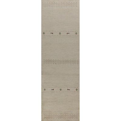 Little Animals Design Gabbeh Runner Rug Handmade Beige Wool Carpet - 2'6" x 11'3"