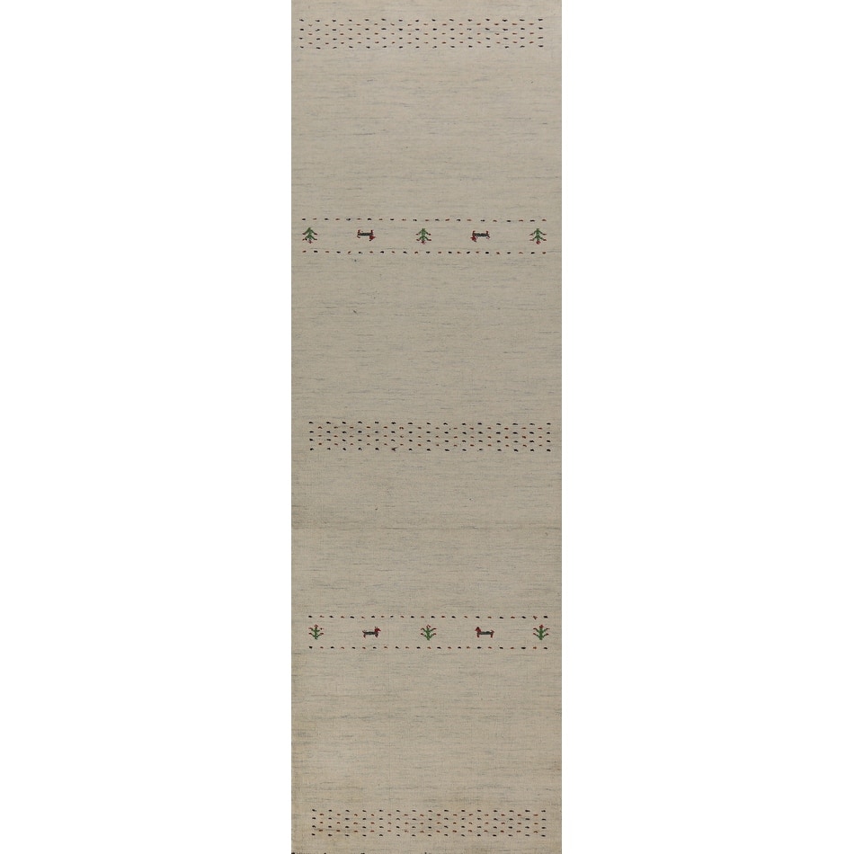 Little Animals Design Gabbeh Runner Rug Handmade Beige Wool Carpet - 2'6" x 11'3"