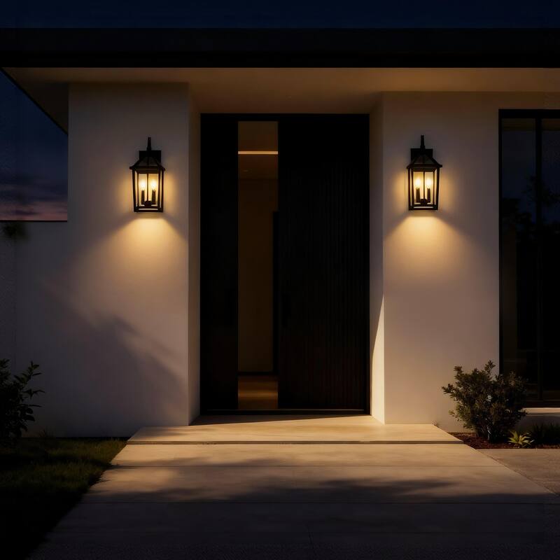 20 in. 2-Light Black Outdoor Hardwired Wall Lantern Sconce with Clear Glass Shade