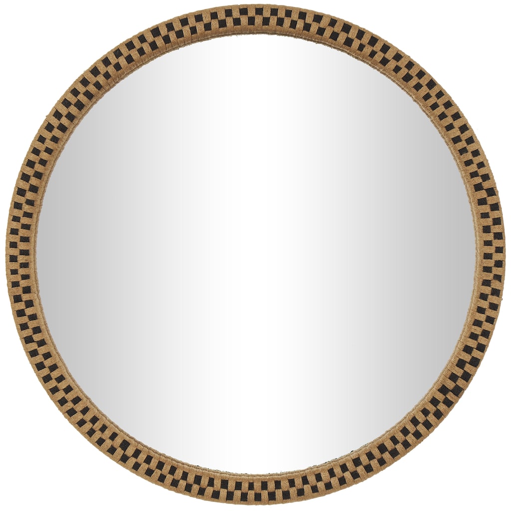 Wooden Handmade Woven Checkered Room Wall Mirror - Brown - Roche River Decor