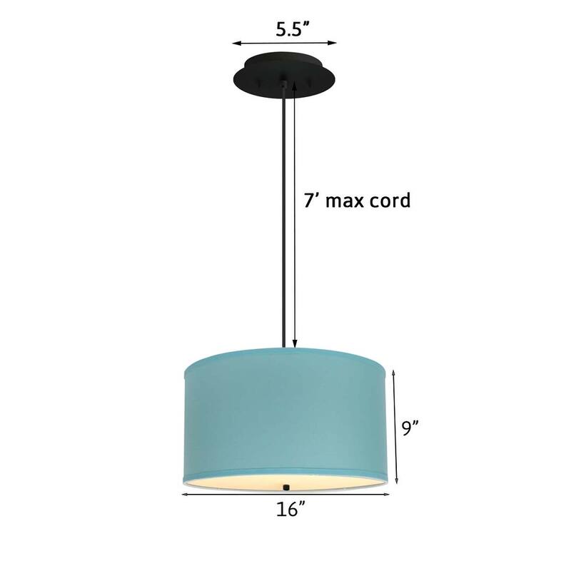 16" W 2 Light Pendant Island Paradise Linen Drum Shade with Diffuser, Black Cord