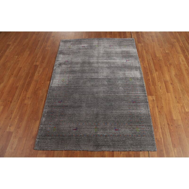 Hand Knotted Oriental 100% Wool Carpet Tribal Tribal Greys & Charcoal Gabbeh Area Rug - 5' 9'' X 4' 1''