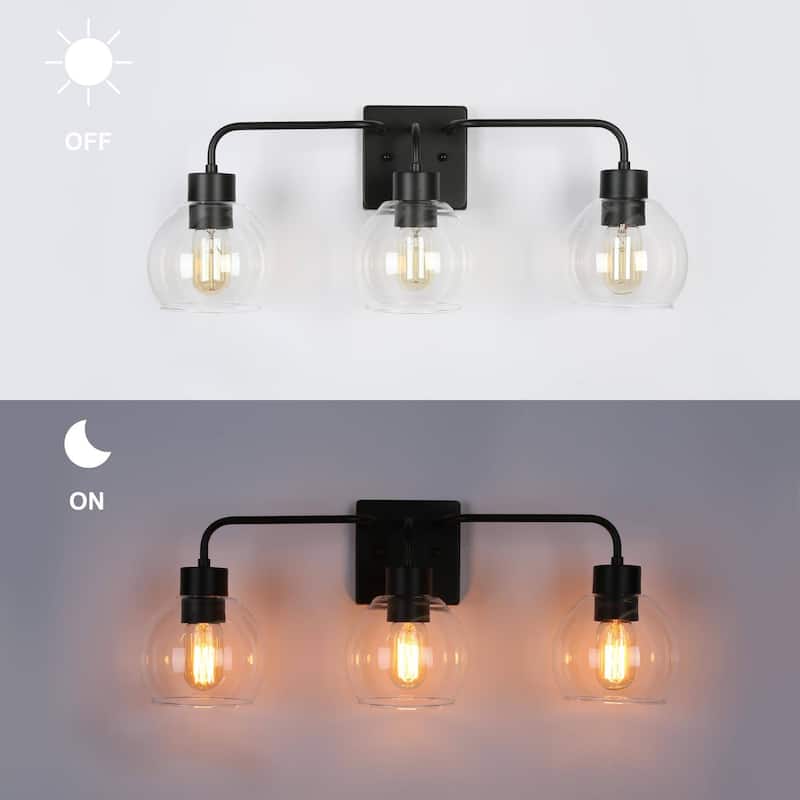 Black/Gold 3-Light Modern Farmhouse Bathroom Vanity Lights Glass Linear Wall Sconces - 24.5" L x 6" W x 9.5" H