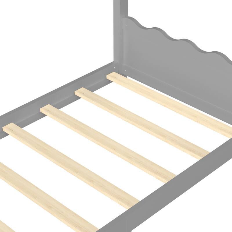 Roomfitters House Floor Bed with Support Slats, Solid Wood Open Frame Design
